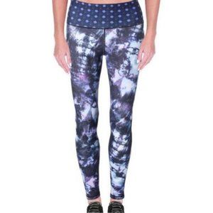 Nanette Lepore Play blue/purple tie dye wide waistband gym leggings L yoga